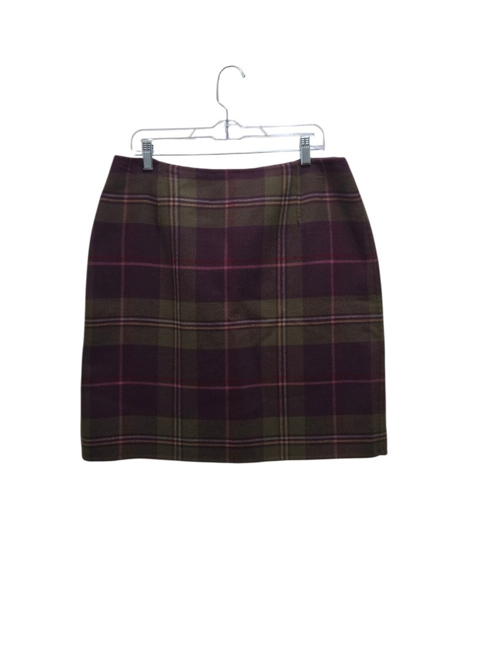 Pendleton 14 Burgundy Green Plaid Virgin Wool Pencil Skirt Tartan Preppy